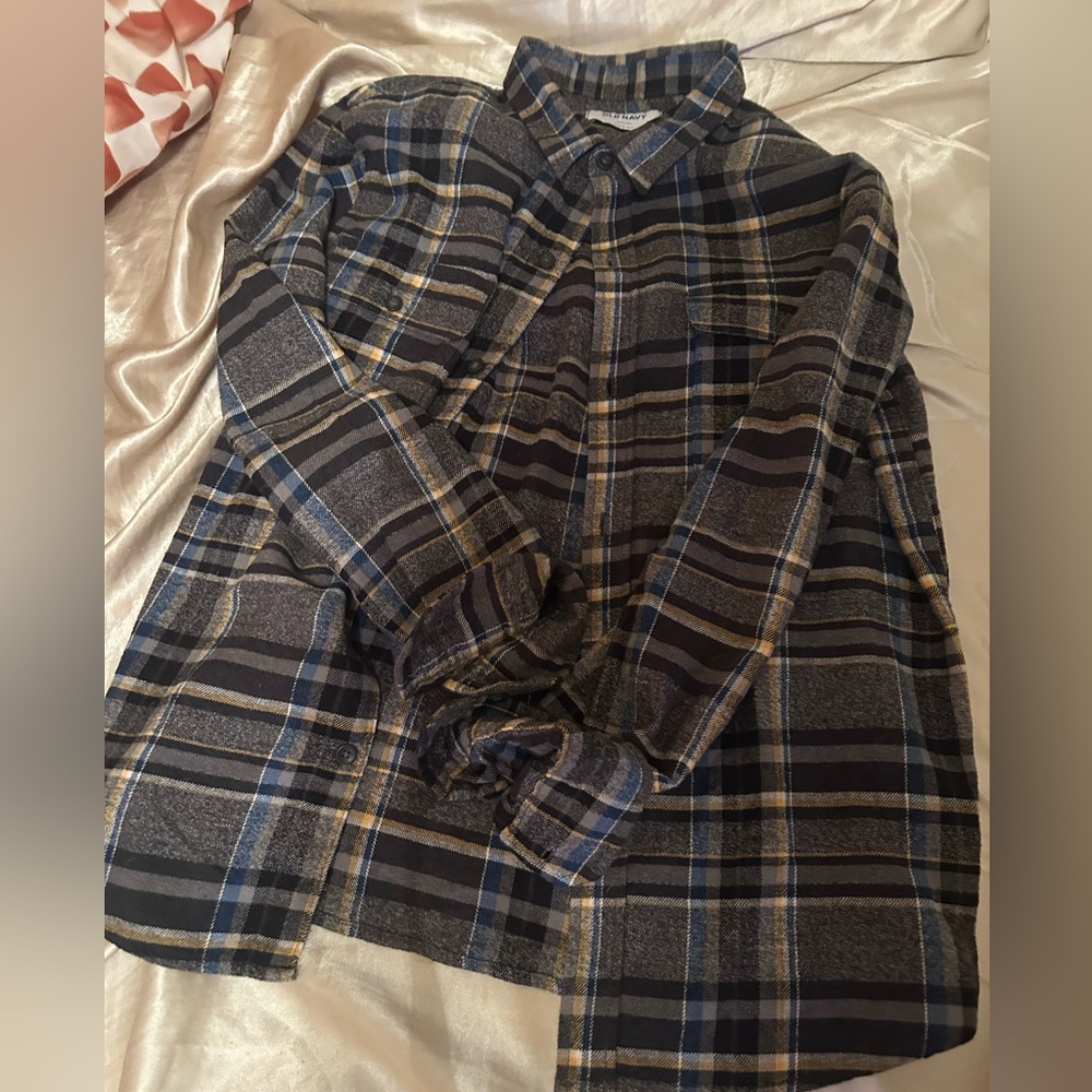 Old Navy Navy and Gray Checkered Shirt